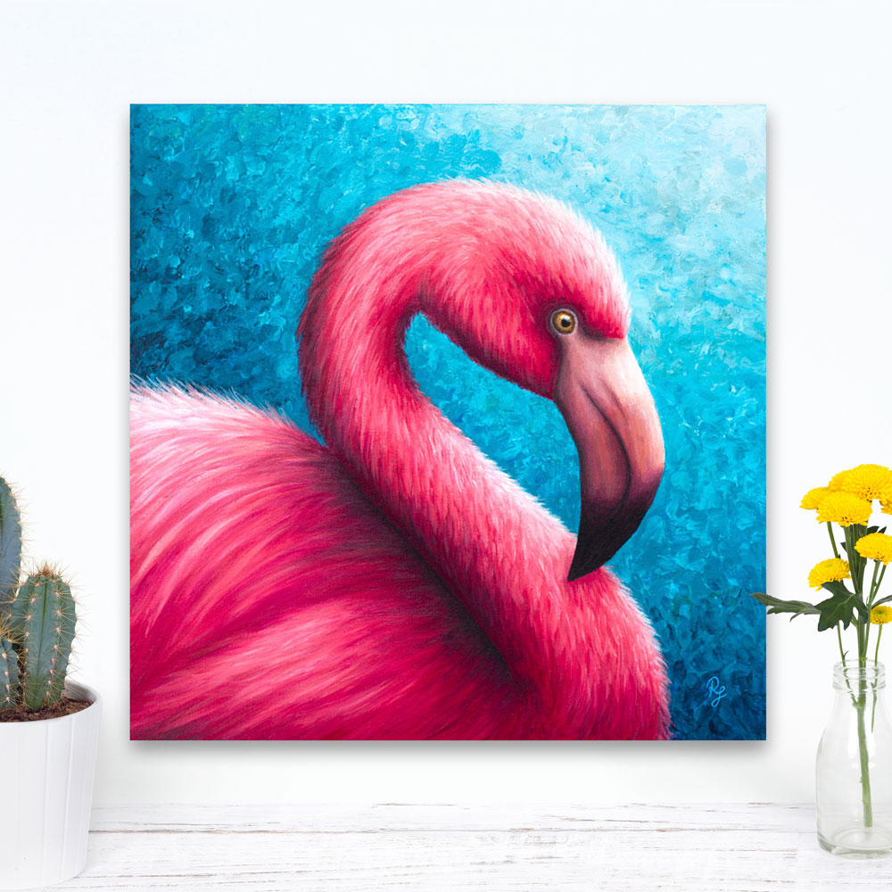 flamingo painting on canvas by Rachel Froud Art