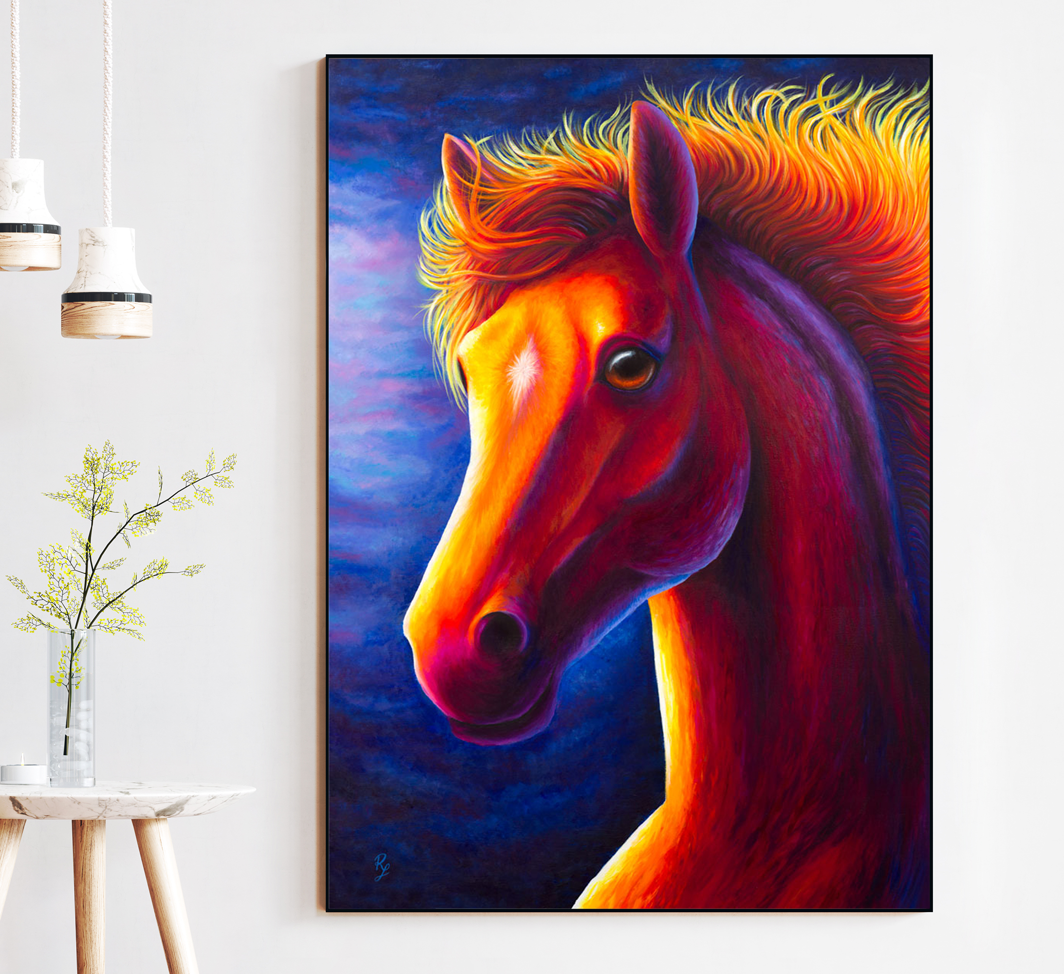 colourful horse print painting by Rachel Froud artist