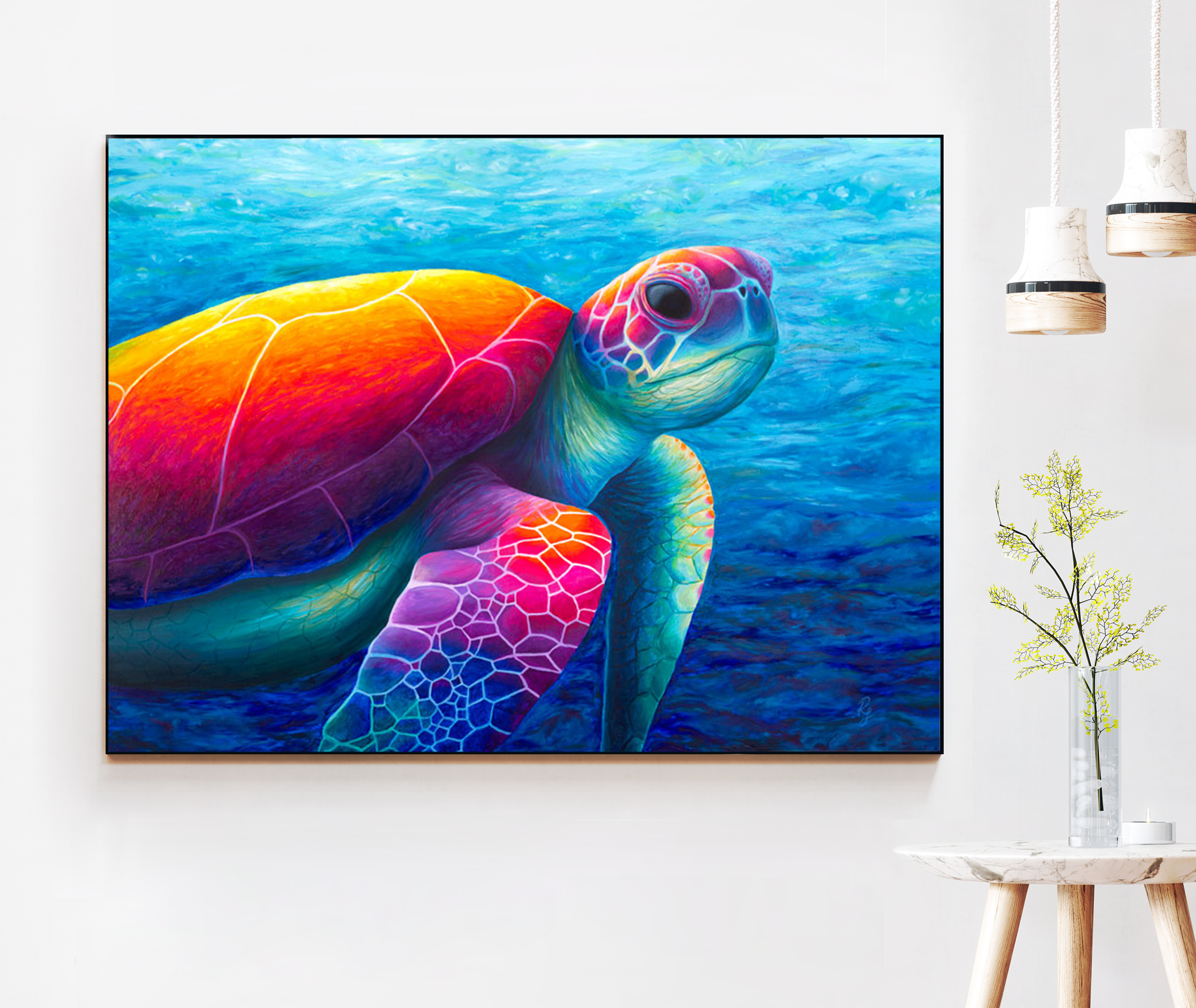 Colorful turtle art print by Rachel Froud