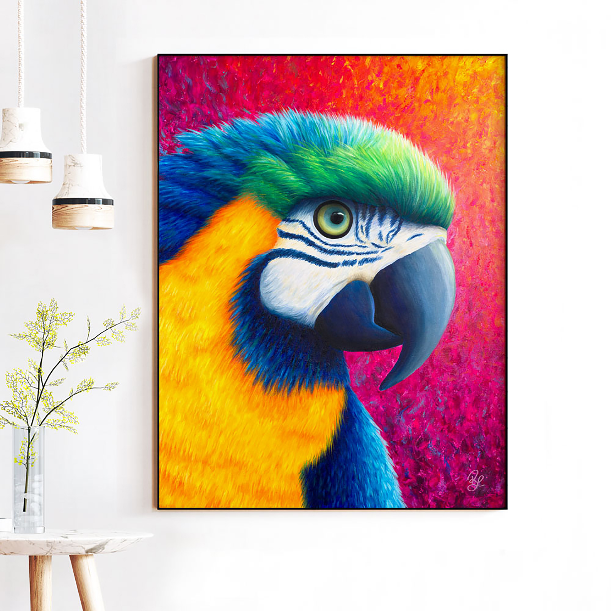 vibrant macaw painting