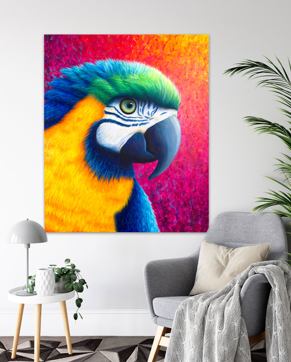 colourful parrot painting by Rachel Froud artist