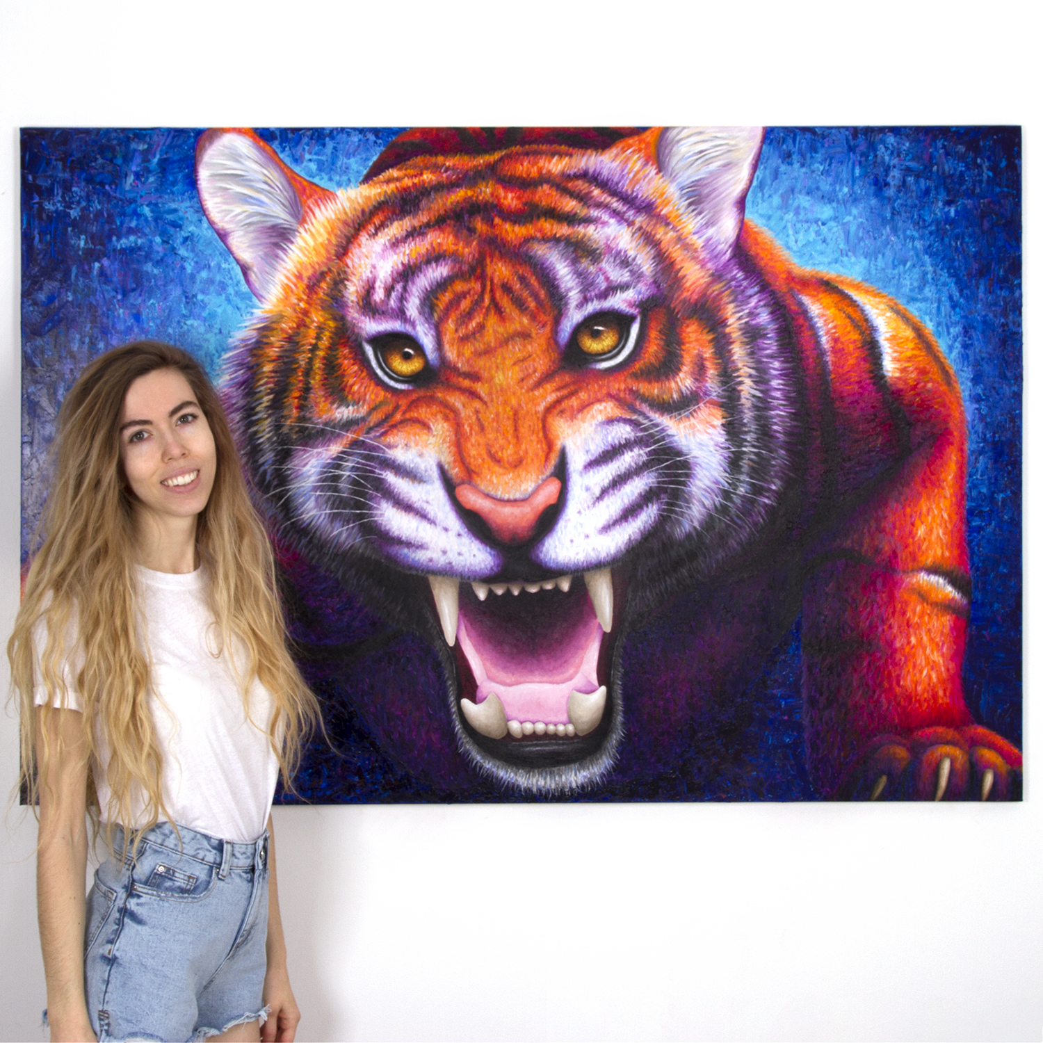 powerful tiger acrylic painting