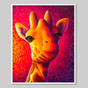 colourful giraffe at sunset art print
