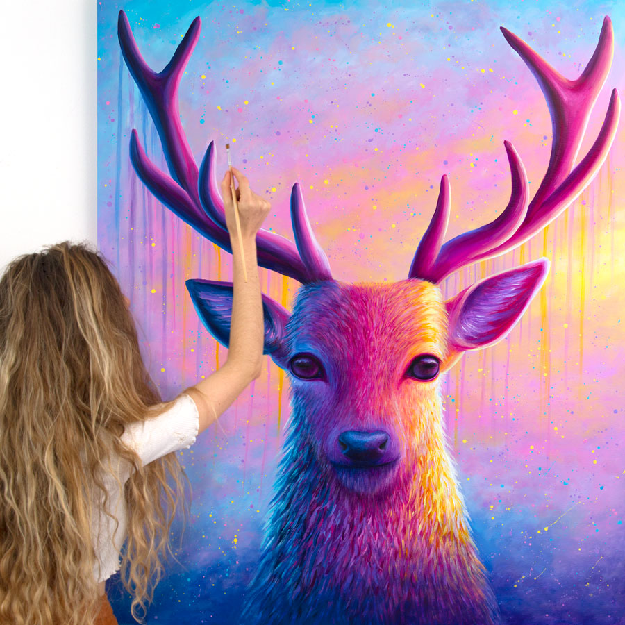 colourful original stag painting