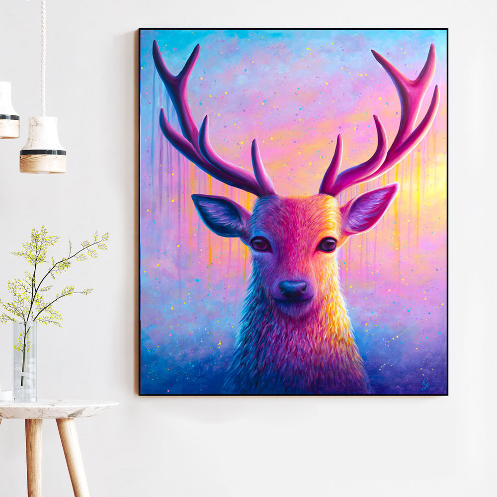 colourful stag art print
