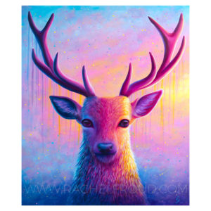 colourful stag original painting by Rachel Froud