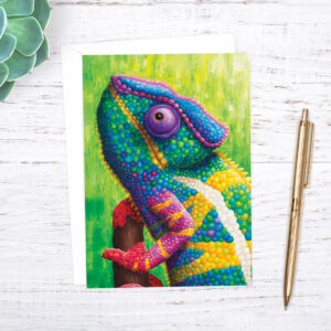 Colourful chameleon greetings card