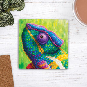Colourful chameleon coaster