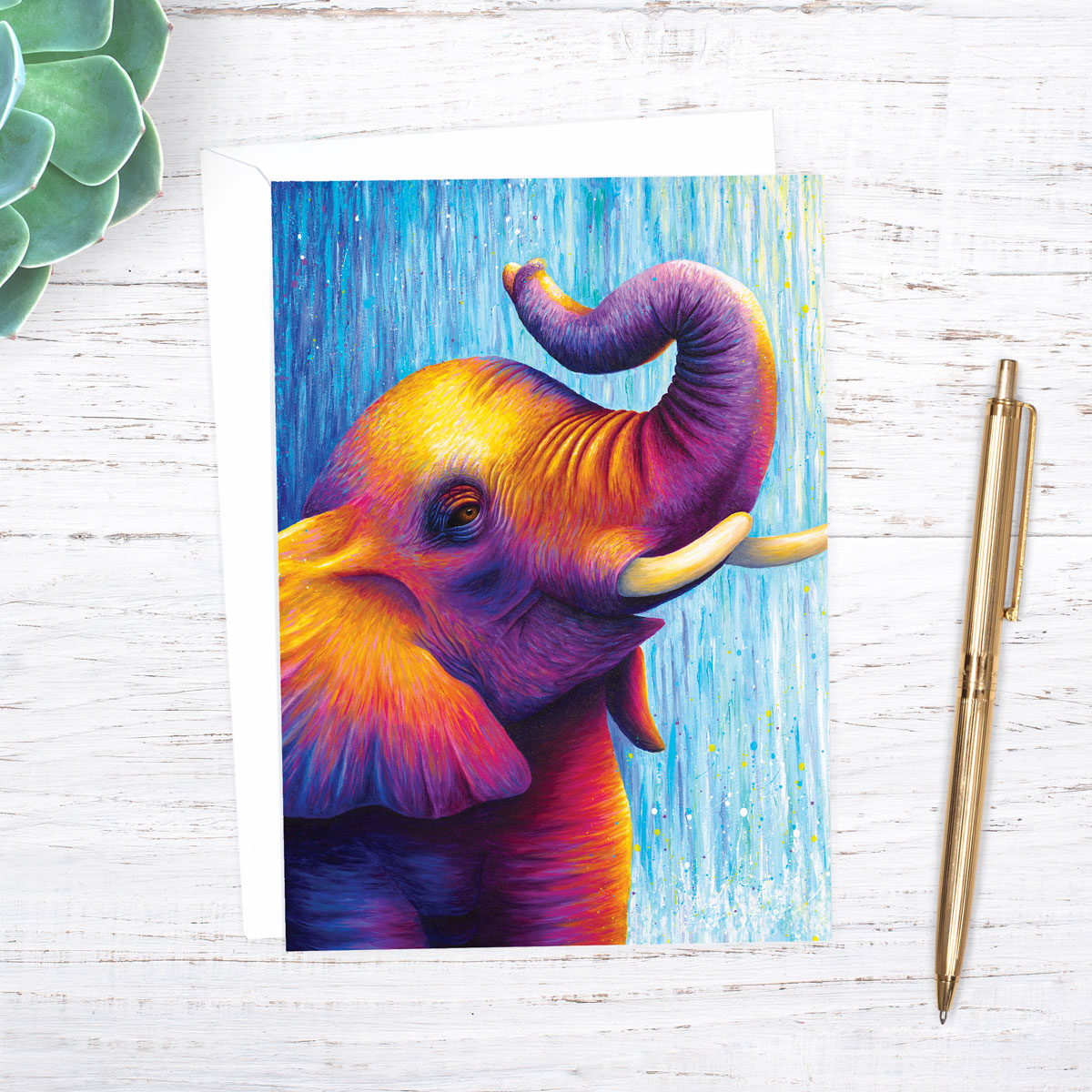 Colourful elephant greetings card