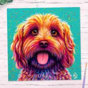 colourful cockapoo dog painting original by Rachel Froud